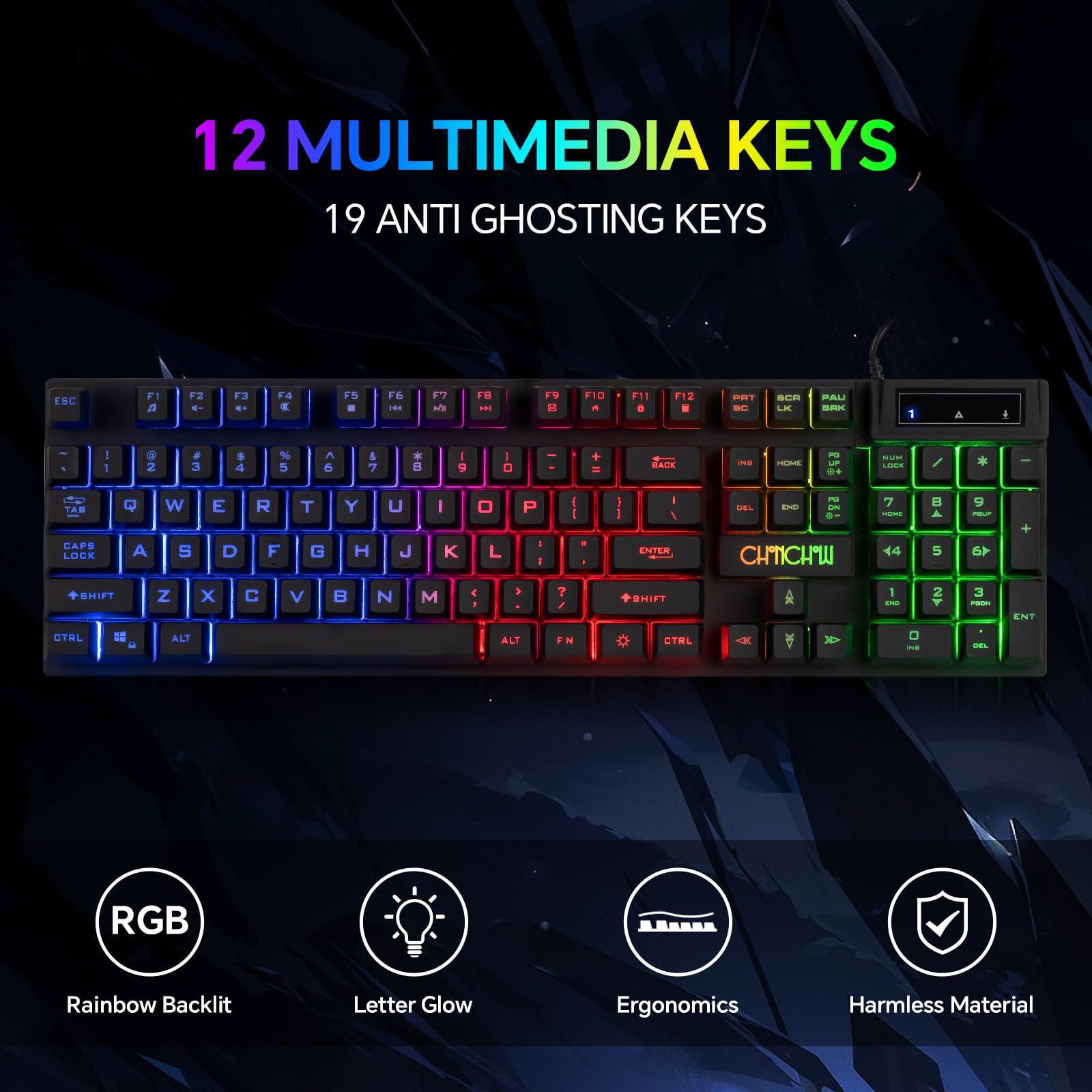 Paquete de teclado LED y alfombrilla de mouse para juegos, arco iris con cable | Auriculares con teclado y mouse con luz LED, juego 4 en 1 para Xbox PS4, PS5, PC, portátil, gamer