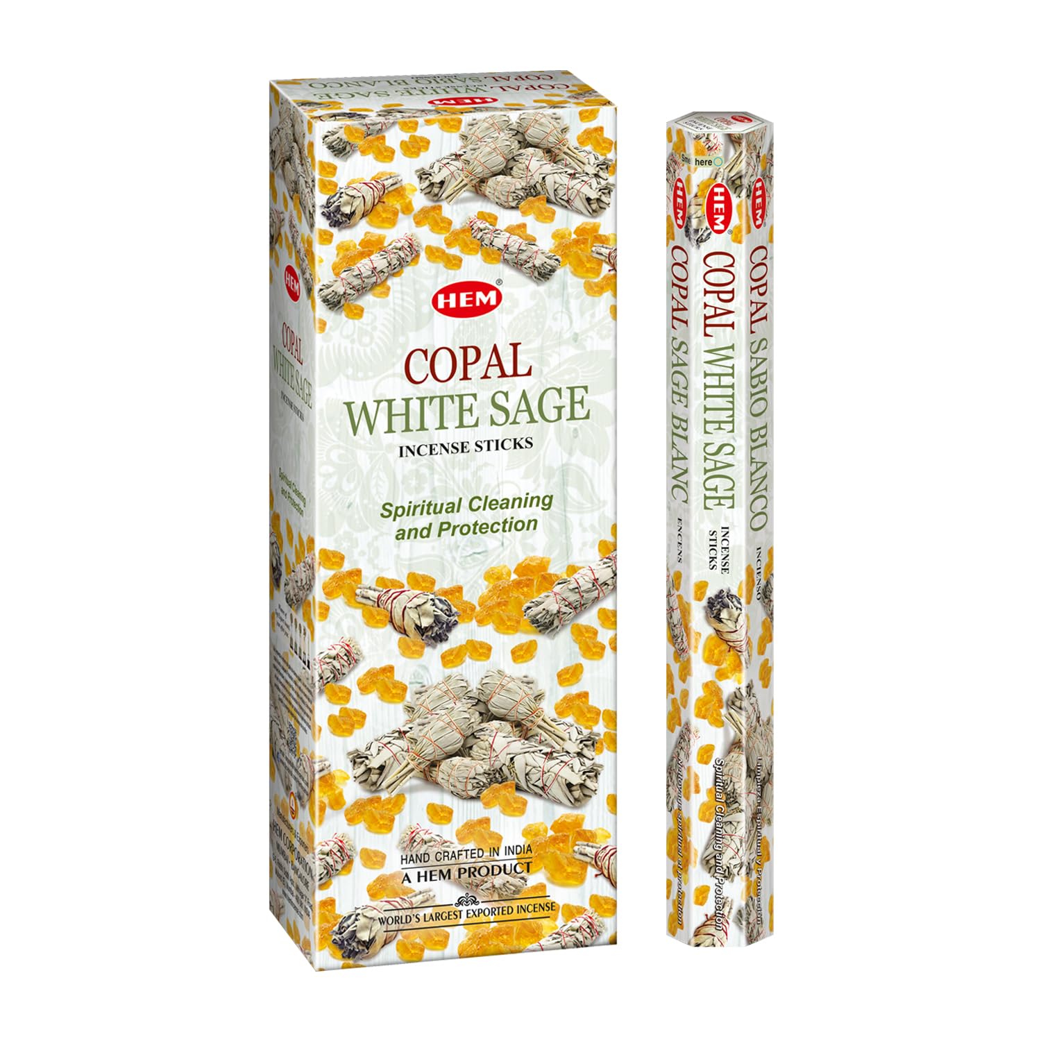 Hem Copal White Incense Sticks – Pack of 6 Boxes (120 Sticks Total, 9-Inch Long) | Natural Hand-Rolled Aroma for Meditation, Relaxation & Cleansing | Promotes Calm & Spiritual Upliftment