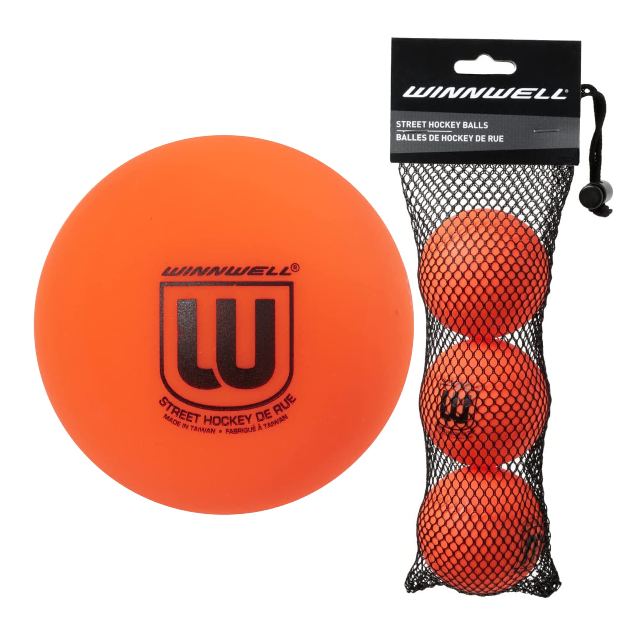 Winnwell Balles de hockey de rue de sport – Balles d'intérieur et d'extérieur avec sac de rangement – Équipement de hockey idéal pour les jeux de hockey sur route ou de rue – 65 mm et 50 g
