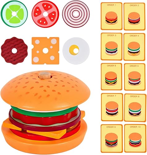 MIKNEKE Juguetes apilables de madera para niños, juguete de comida falsa para niños pequeños, juguetes Montessori para niños de 3 años, juguetes