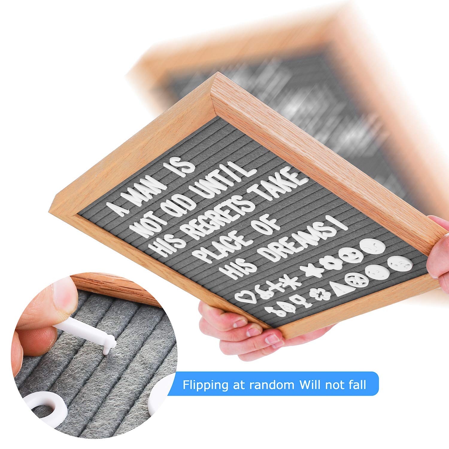 Feltro Letter Board 25x25 cm, Feltro Retro in 350 Pezzi Alfabeto Decorativo Lettere con Gancio in Metallo per Appenderla al Muro e Decorazioni per Interni, Grigio