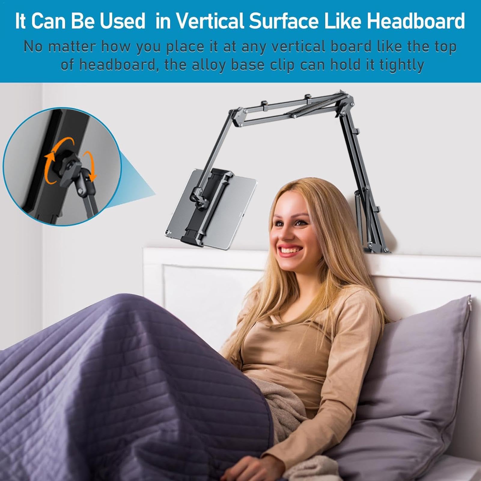Soporte ajustable para teléfono – Soporte de cama para teléfono celular | abrazadera de rotación de 360 grados para teléfonos celulares | Soporte para teléfono móvil, soporte para tableta para marco