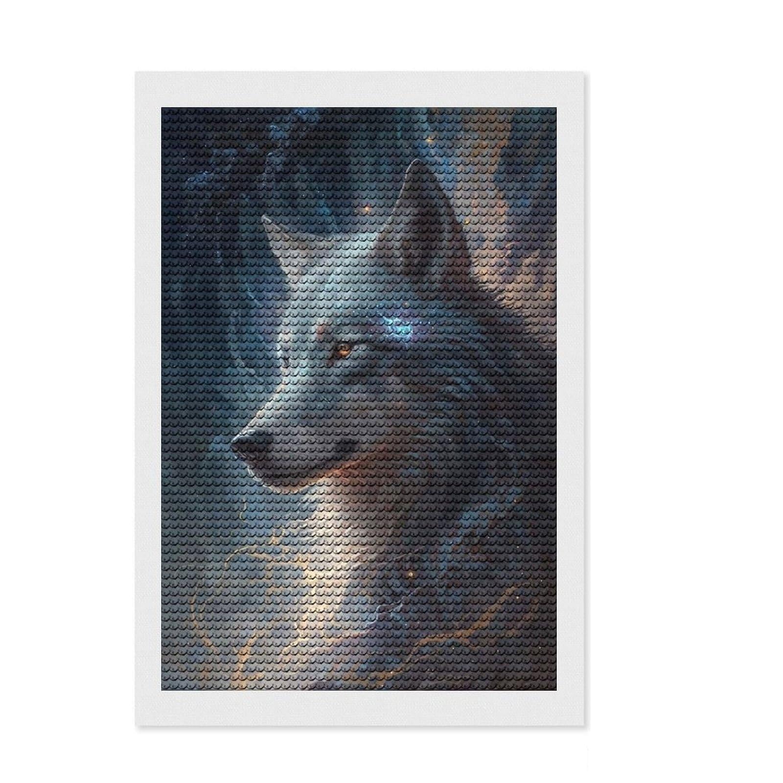 Junmoney Cosmic Wolf Round Drill Diamond Painting 8"x12", Printed Canvas, Finish and Display, Modern Decor, Christmas Gift