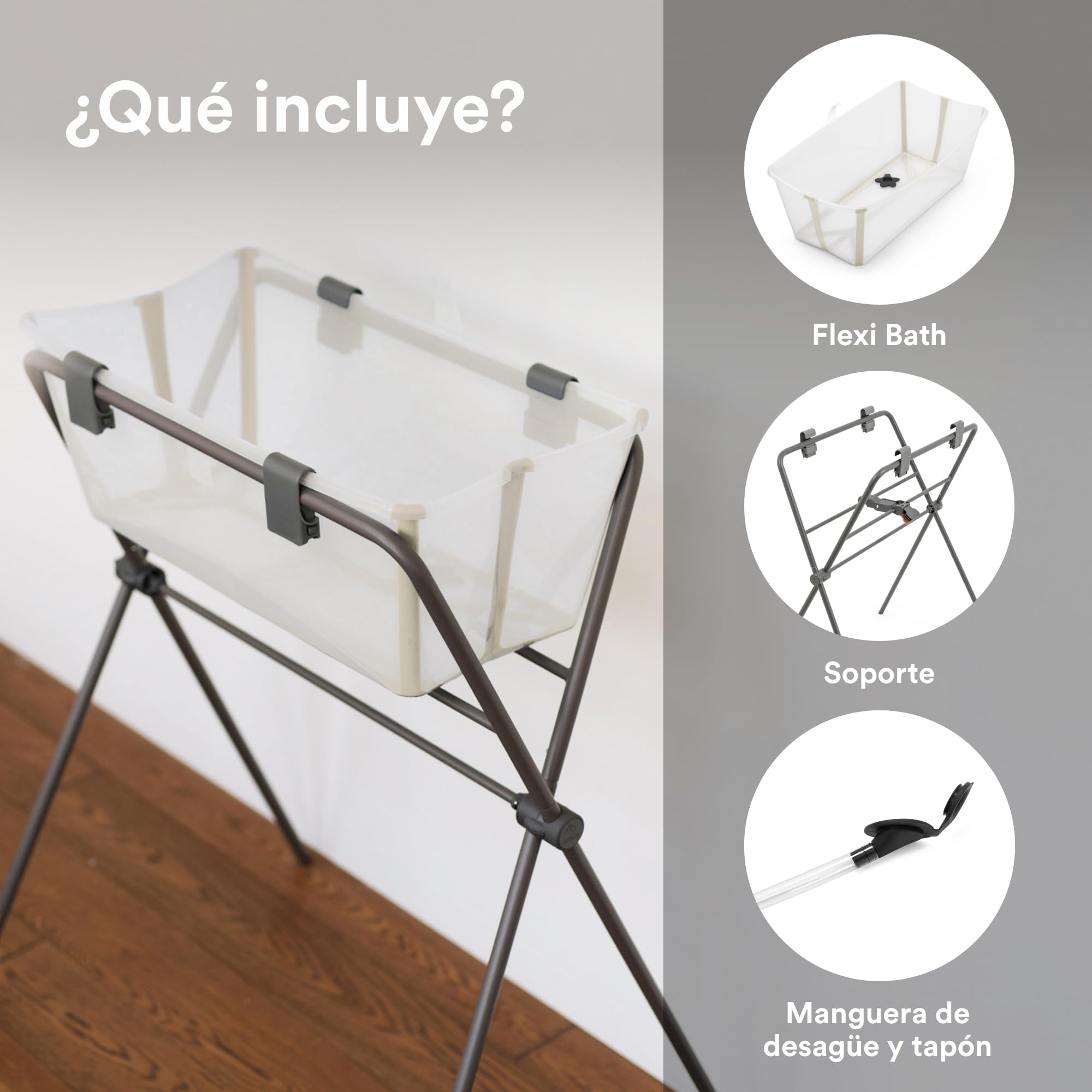Bañera Flexi Bath de Stokke (Sandy Beige) + Soporte - Bañera Plegable para Bebés hasta 10 kg - Duradera y Fácil de Guardar - Cómoda para Casa o Viaje