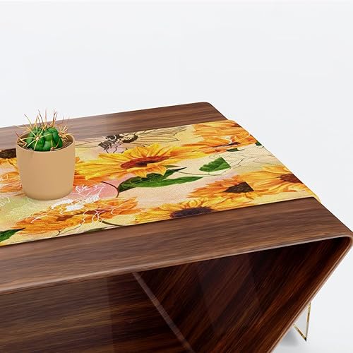 Miniatura 6 de Table Runner Rustic Sunflowers, Rustic Linen Table Cloth for Farmhouse Kitchen, Dinner, Events, Party, Holiday Table Decor 13 x 120 Inches