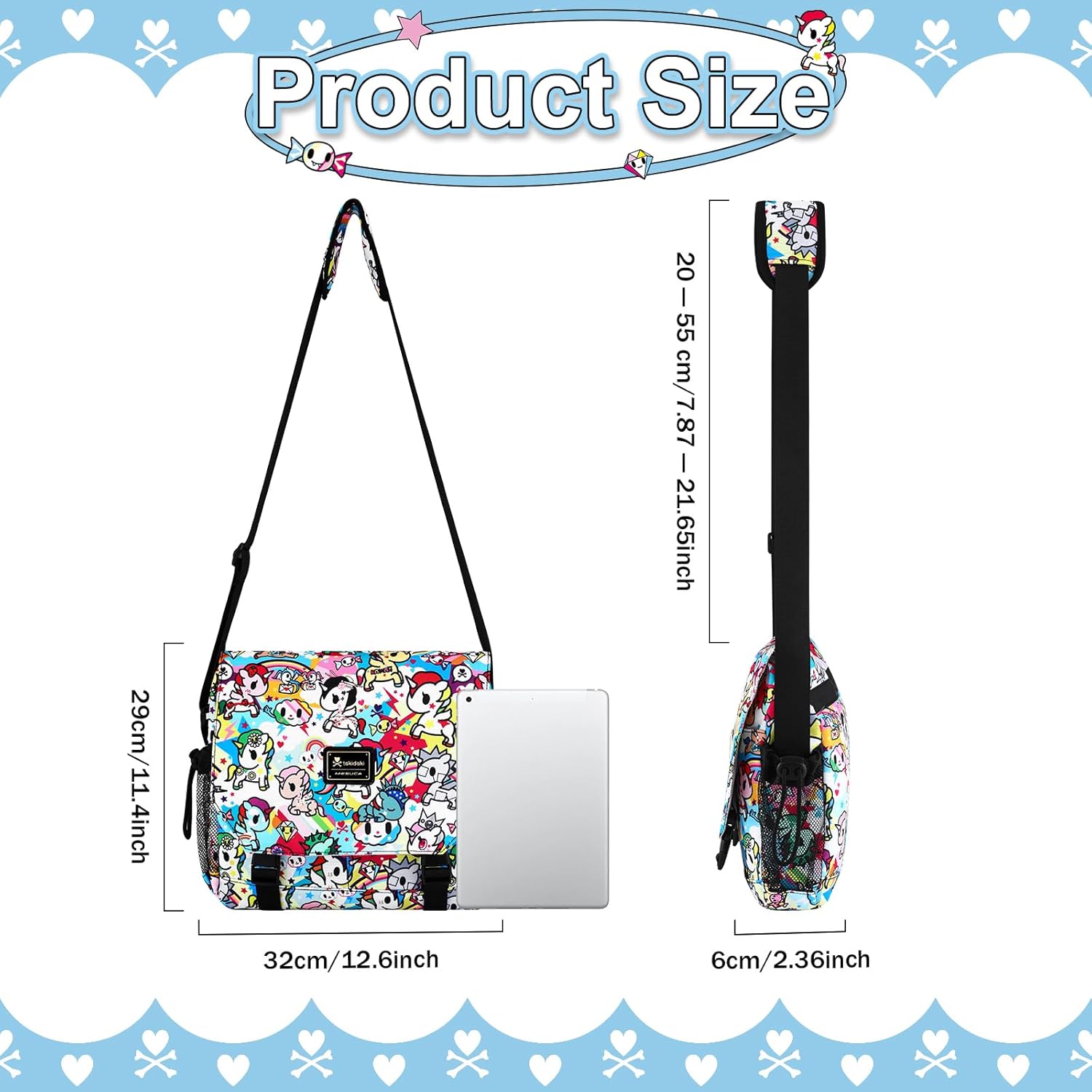 Tokidoki Crossbody Bag with Adjustable Strap Messenger Bag Cute Casual Satchel Shoulder Bag College Office Briefcase - Image 7