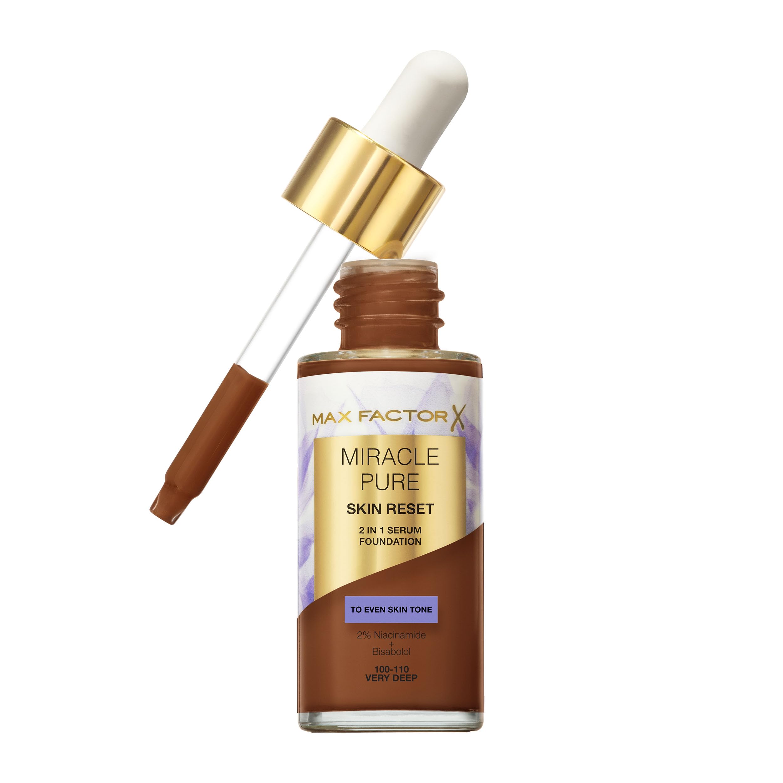 Max Factor Miracle Pure Skin Reset Serum Foundation 100-110 Very Deep, 2-in-1 Serum Formula, Healthy Looking Skin