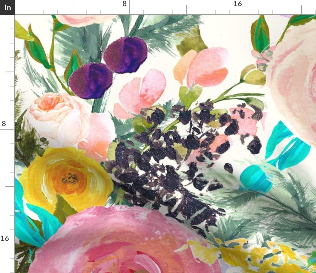Spoonflower Fabric - Watercolor Floral Botanical Spring Nursery Roses Foliage Large Scale Printed on Petal Signature Cotton Fabric by The Yard - Sewing Quilting Apparel Crafts Decor