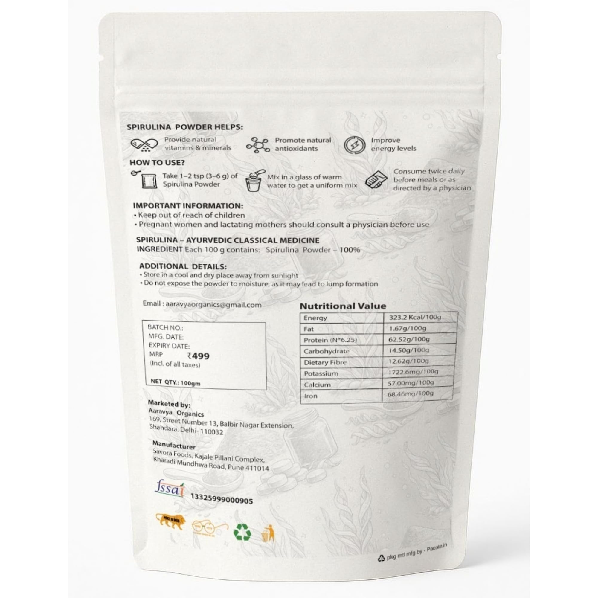 Spirulina Powder 100g | Pure Blue Green Algae Superfood | Rich in Protein, Vitamins & Minerals | Vegan, Gluten-Free, Non-GMO | Finely Milled Spirulina for Immunity, Energy & Detox | Natural Dietary Supplement for Men & Women — Amazon image 2