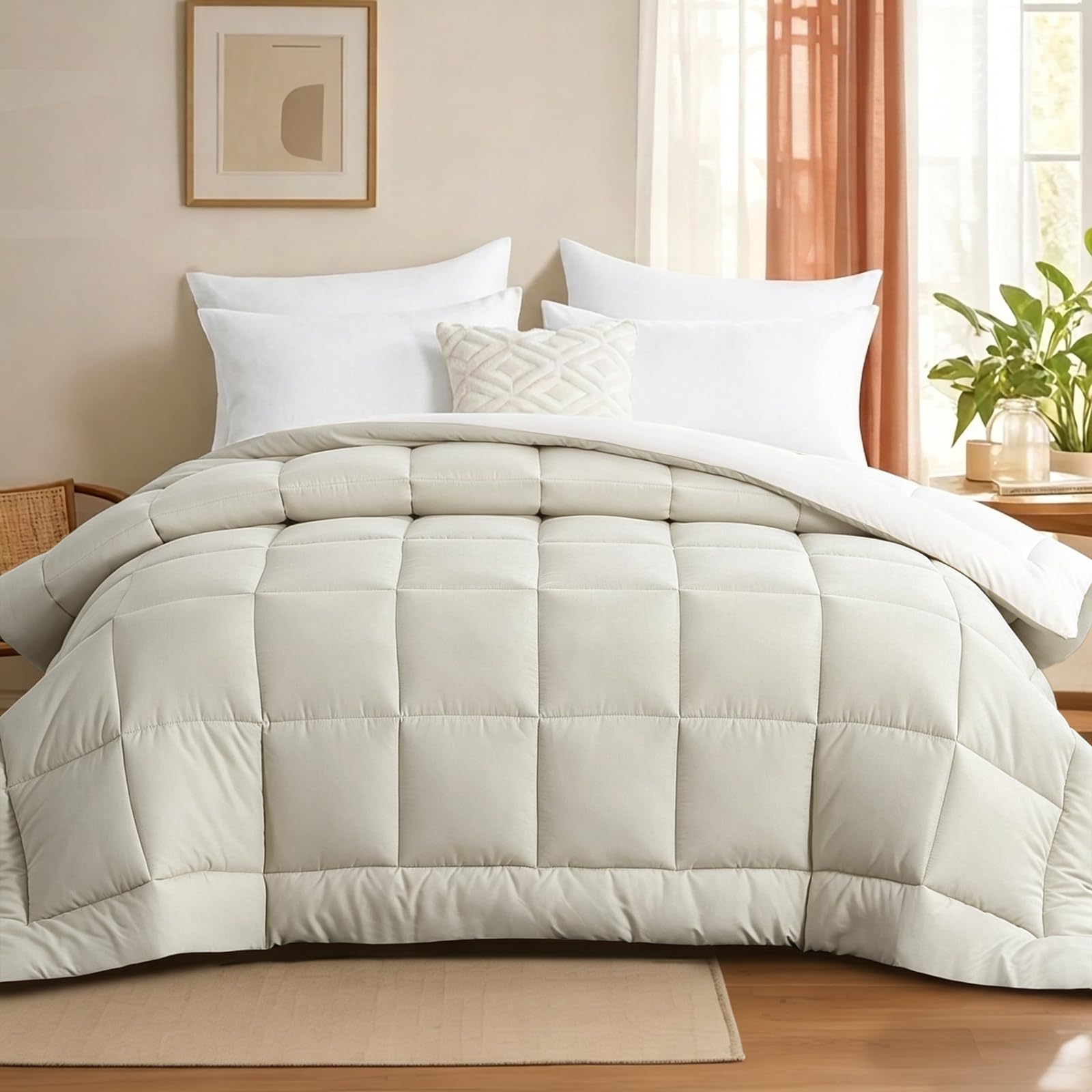 Tifschlaf Coverless Duvet King Size 10.5 Tog - Reversible Kingsize Bed Duvet for All Seasons, Luxury Lightweight Quilt Washable Comforter Only 230x220cm Beige/White
