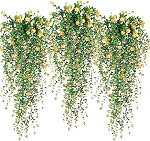 Artificial Hanging Flowers, 3 Pcs Fake Hanging Plants Decor, Artificial Vines for Outdoors, UV Resistant No Fade Artificial Fake Hanging for Indoor Decoration Outdoor Porch Courtyard (Purple)