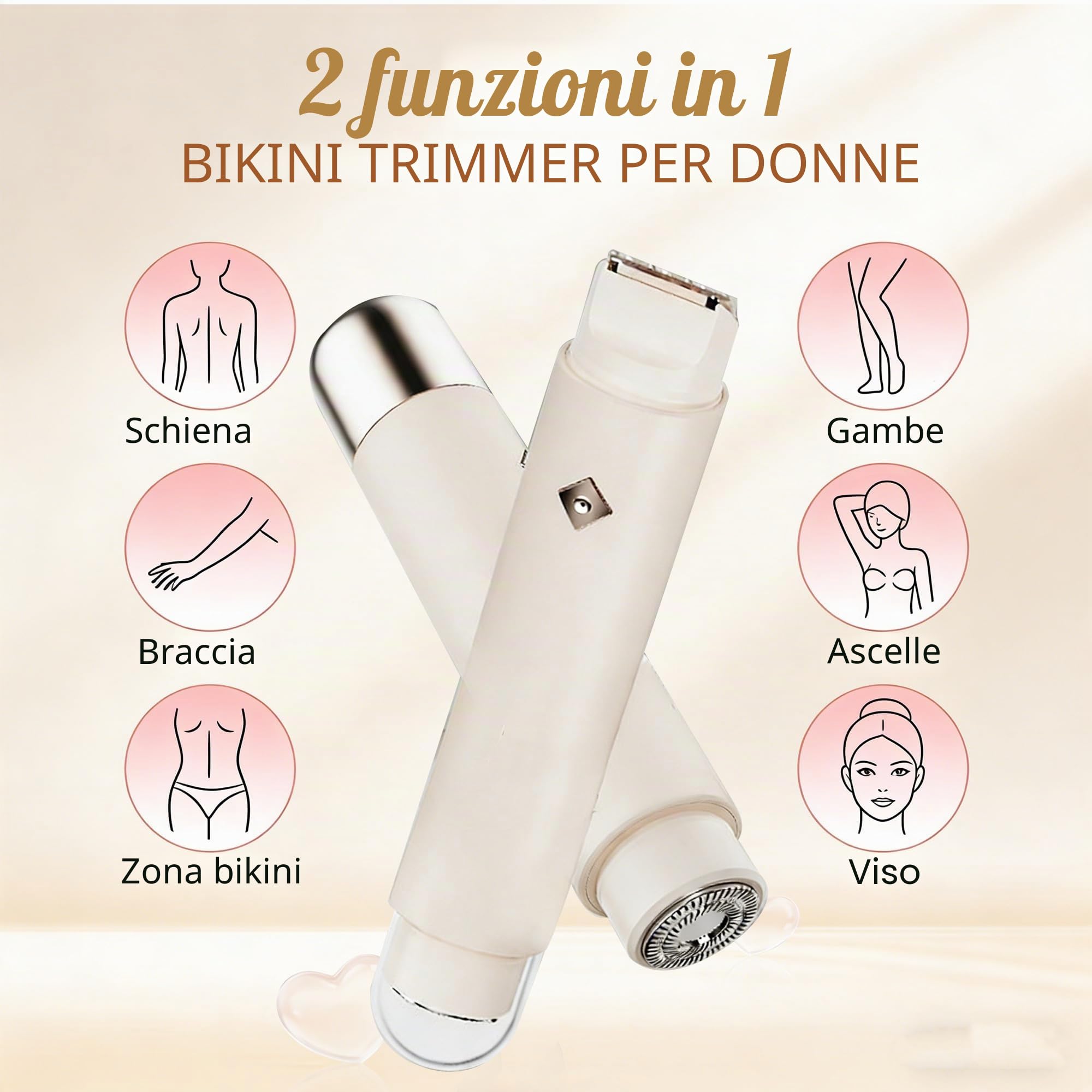 Rasoio elettrico 2 in 1 da donna, rasoio per bikini e corpo con lame in ceramica 3D, rasatura a umido e a secco, senza fili, ricaricabile (USB-C) per gambe, ascelle, viso e viaggi