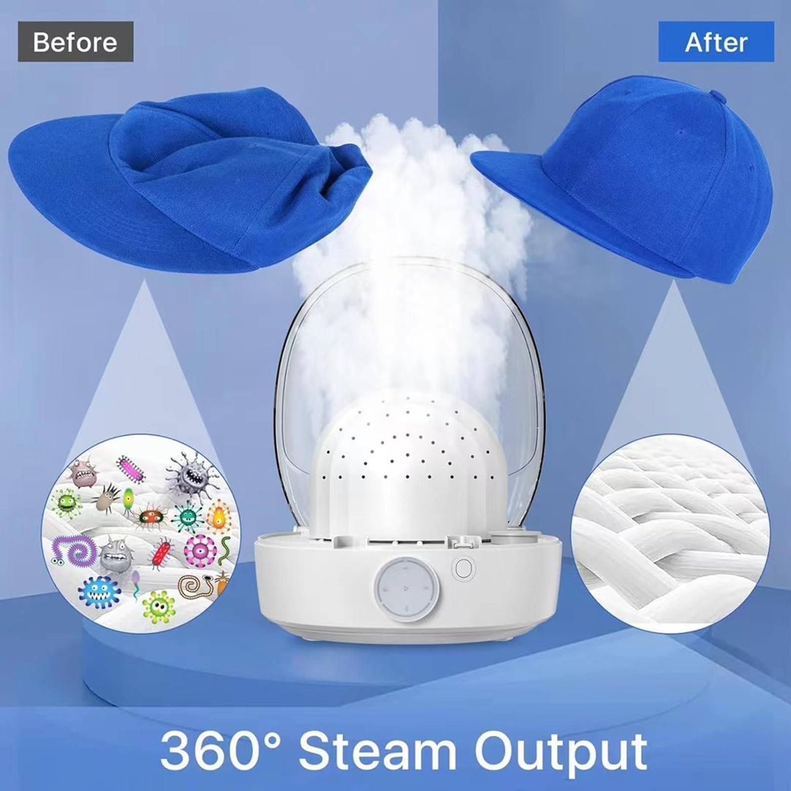 Limpiador y Secador Sombreros para Gorras Béisbol Pescador y Fieltro 4 Modos Planchado y Modelado 82 Boquillas 300ml 1000W Operación Automática Eficiente