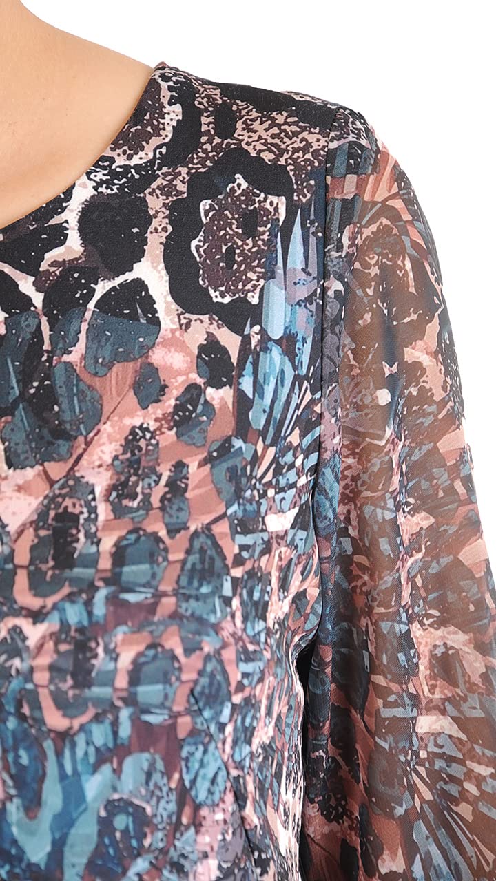 CARLA MORENO - Damska sukienka midi Emma, ukryty zamek, rękaw 3/4, okrągły dekolt, ozdobne marszczenia, elegancka suknia, oversize