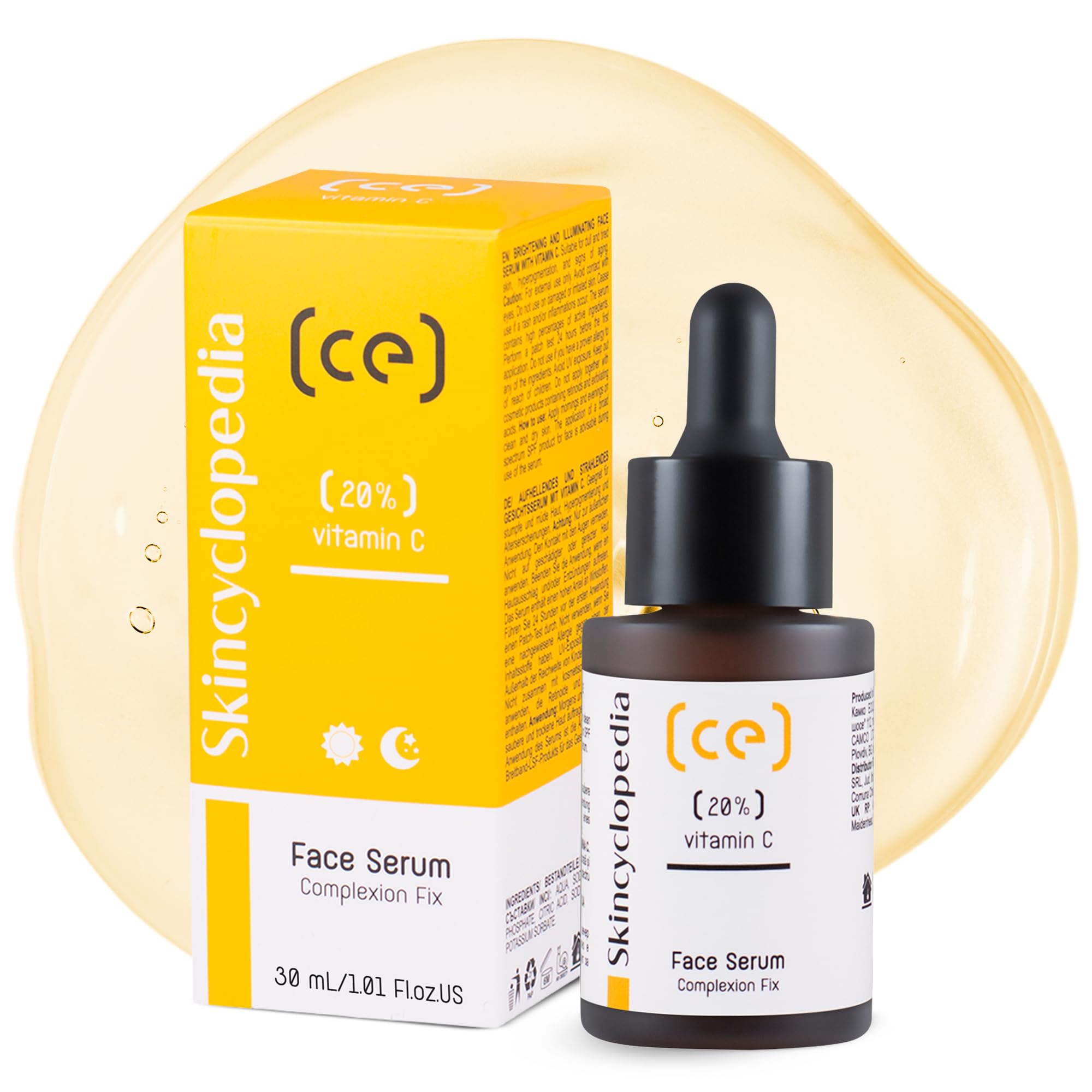 Skincyclopedia 20% Vitamin C Serum with Hyaluronic Acid - Spot Treatment for Acne Prone, Dry and Oily Skin - Brightening Face Moisturiser for Men and Women,30ml