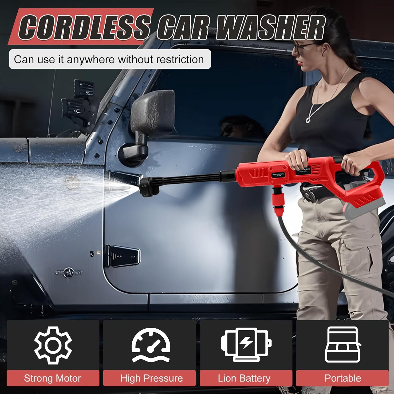 Cordless Pressure Washer Compatible with Milwaukee 18V Battery, 800 PSI Portable Handheld Power Washer 6 in 1 Nozzle, 16.4ft Hose, for Car, Garden, Floor, Fence Cleaning (NO Battery)