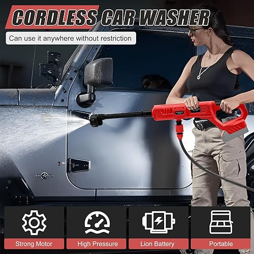 Miniatura 2 de Lavadora a presión inalámbrica compatible con batería Milwaukee18V, lavadora de chorro de presión inalámbrica con boquilla 6 en 1, manguera de 16