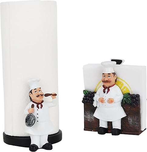 Fat Chef Figurine - Toalla de papel y servilletero, colección de decoración de cocina (2 unidades)