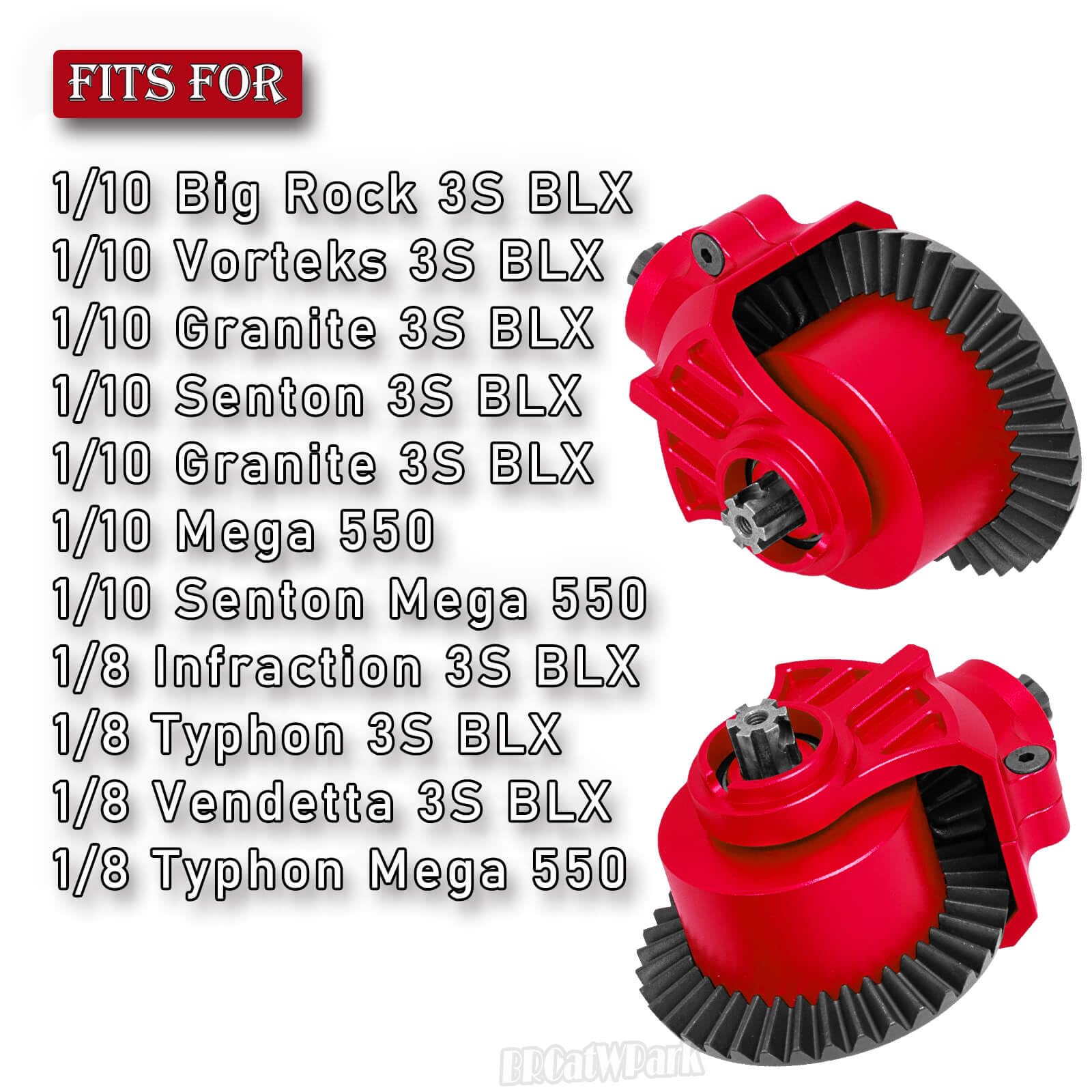 Metal Front & Rear Differential Gear Set For Arrma 1/10 Big Rock, Granite, Senton & 1/8 Infraction, Typhon
