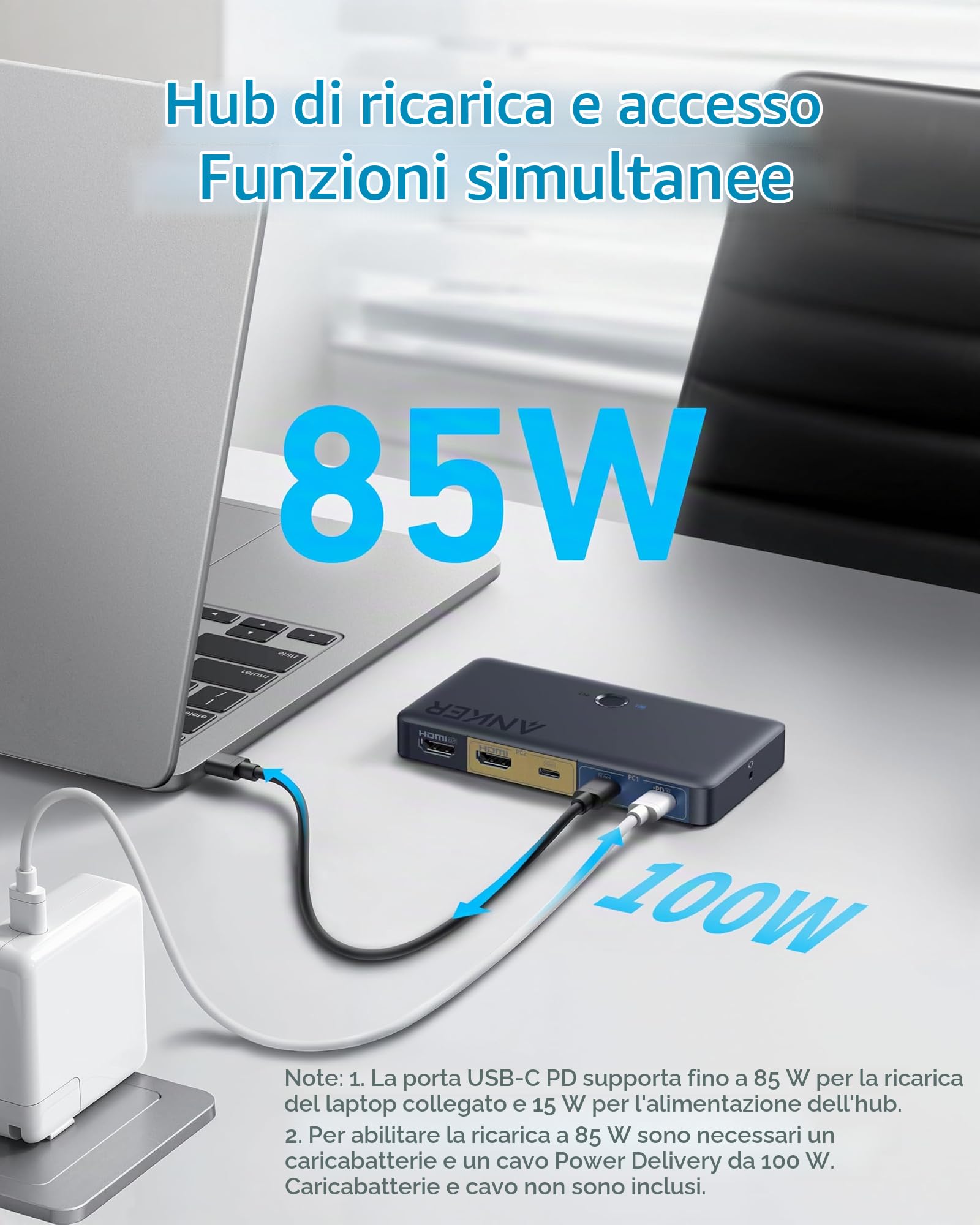 Anker Switch KVM HDMI USB 3.0, 5 porte USB 3.0, supporta 4K @ 60Hz, controllo magnetico tramite pulsante, commutazione con un clic per computer portatile e desktop per Dell, MacBook, iPad