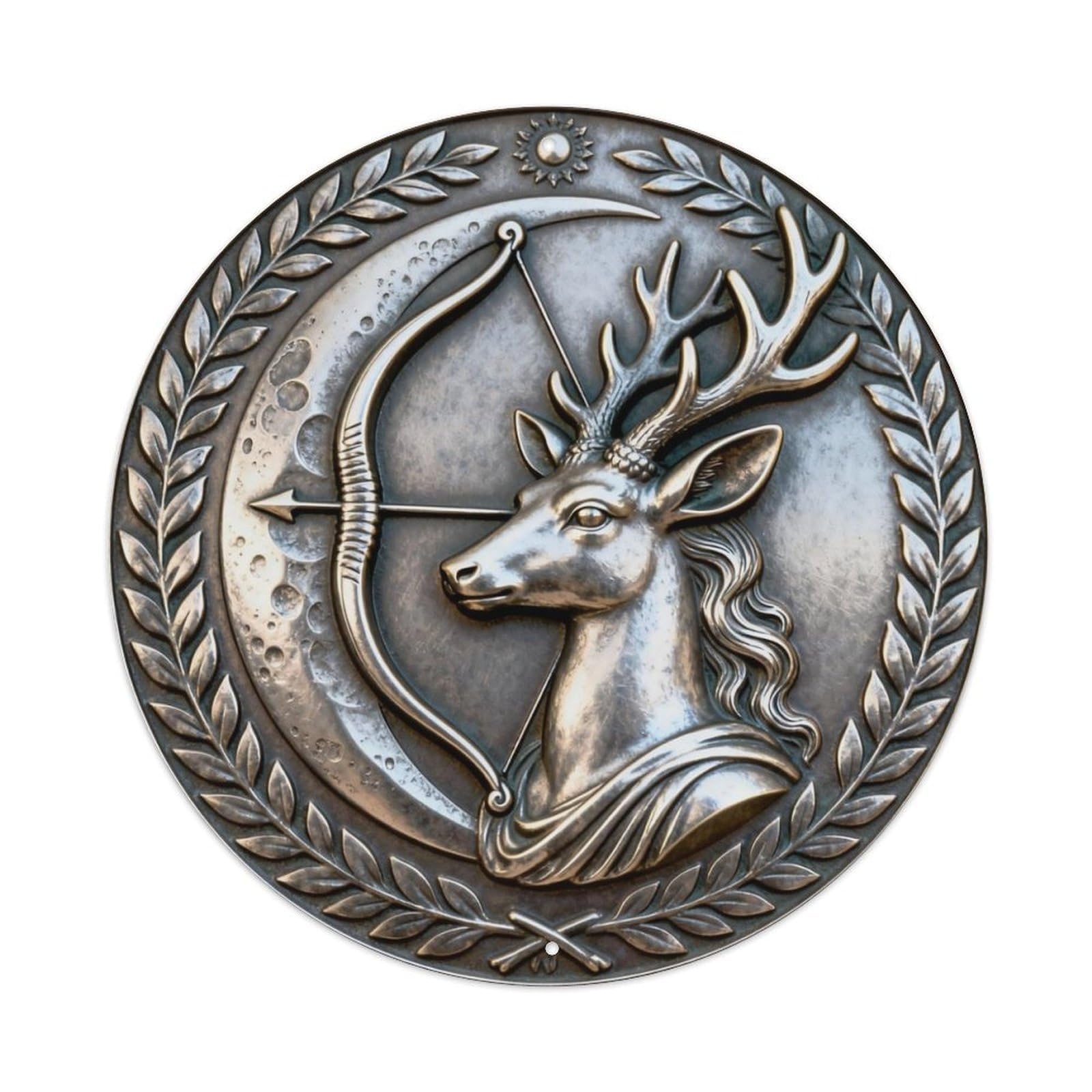 Artemis Deer Moon Bow Metal Tin Sign Plaque