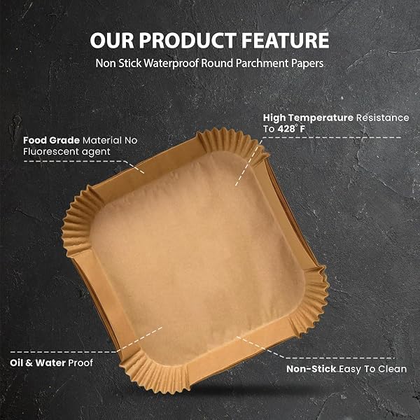 Roe Tenpo Air Fryer Liners, 100Pcs Disposable Baking Parchment Paper, Non-Stick & Greaseproof, Air Fryer Accessories for Ninja ON400UK AF140UK SL300UK, COSORI, Tefal, Russell Hobbs Air Fryer - 5