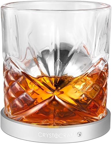 Miniatura 8 de Crystocraft Vaso de whisky con posavasos de aluminio giratorio, vaso de cóctel giratorio, cristalería antigua para bares, restaurantes, fiestas