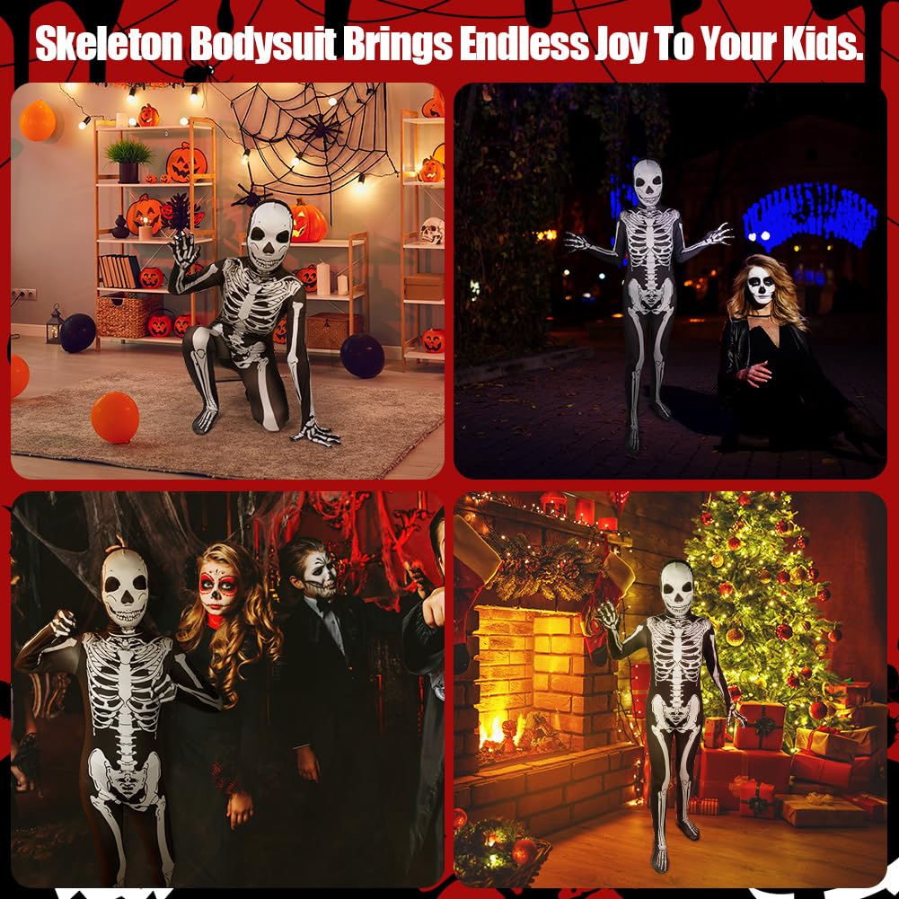 AOOWU Kids Skeleton Costume for Halloween Kids Skeletons Halloween Fancy Dress Costume - Image 4