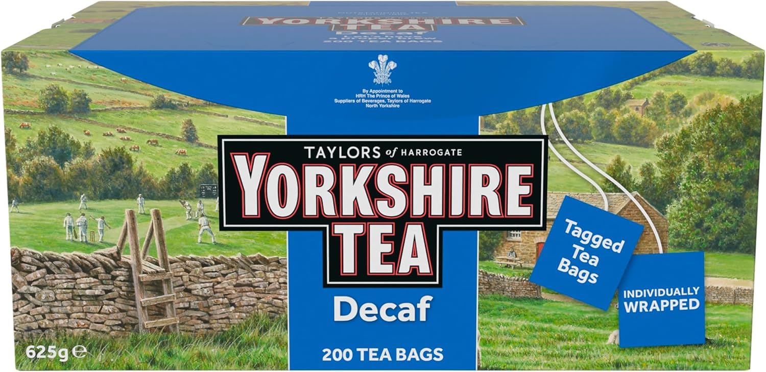 Yorkshire Tea Decaf Tagged & Enveloped Tea Bags (Pack of 200) - Individually Wrapped Decaffeinated Black Tea Bags
