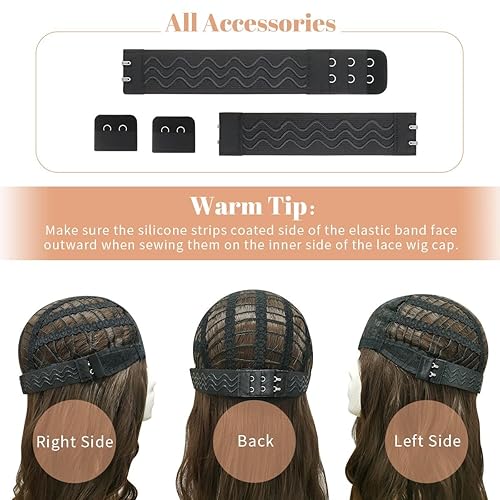 Miniatura 7 de 8 bandas elásticas ajustables para peluca con gancho, bandas elásticas de costura para mantener las pelucas en su lugar