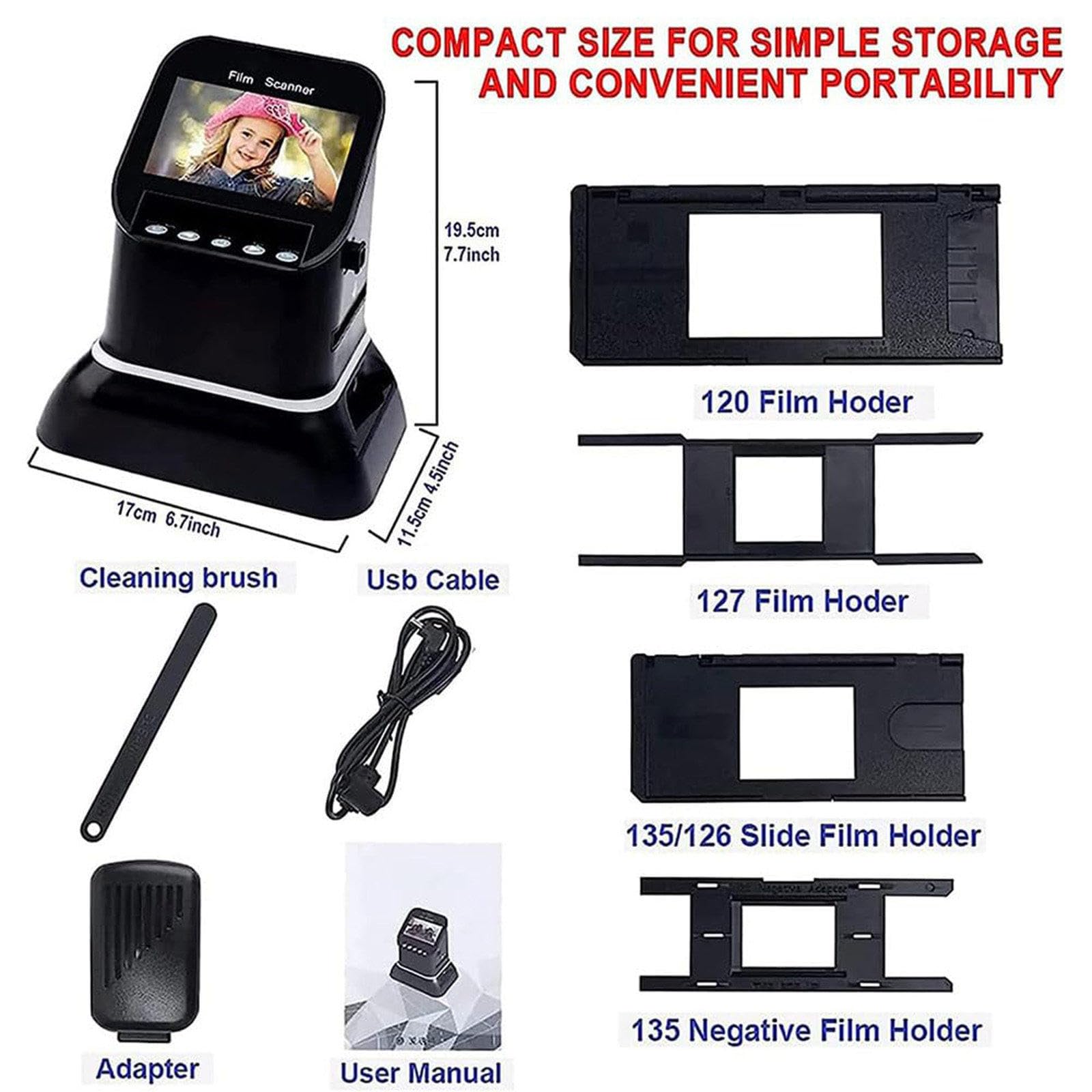 Scanner per diapositive USB/SD + schermo LCD da 4,3'', scanner per pellicole ad alta risoluzione - 22 milioni di alta definizione, converte negativi/diapositive da 120/135/126/127 in JPEG digitale