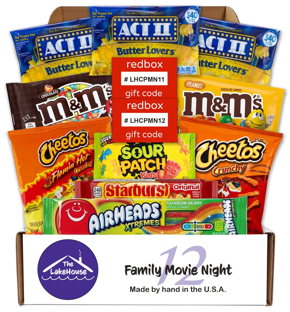 Movie Candy Popcorn Snacks Basket With 2 Redbox Rentals Family Movie Night