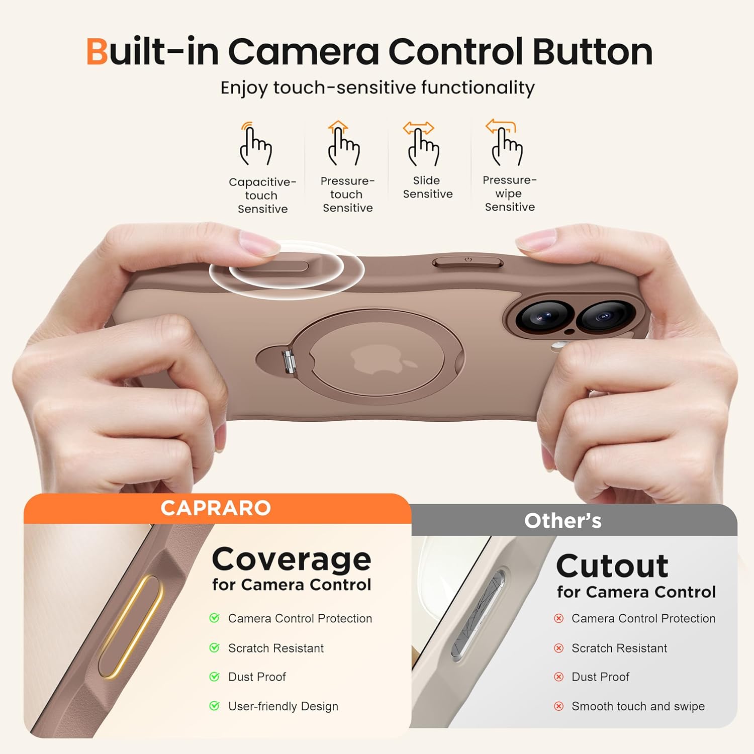 CAPRARO for iPhone 16 Case with 360° Spin Magnetic Stand for Women, [Compatible with MagSafe] [Full Camera Protection] Cute Wave Translucent Matte Case for iPhone 16, Brown - Image 6