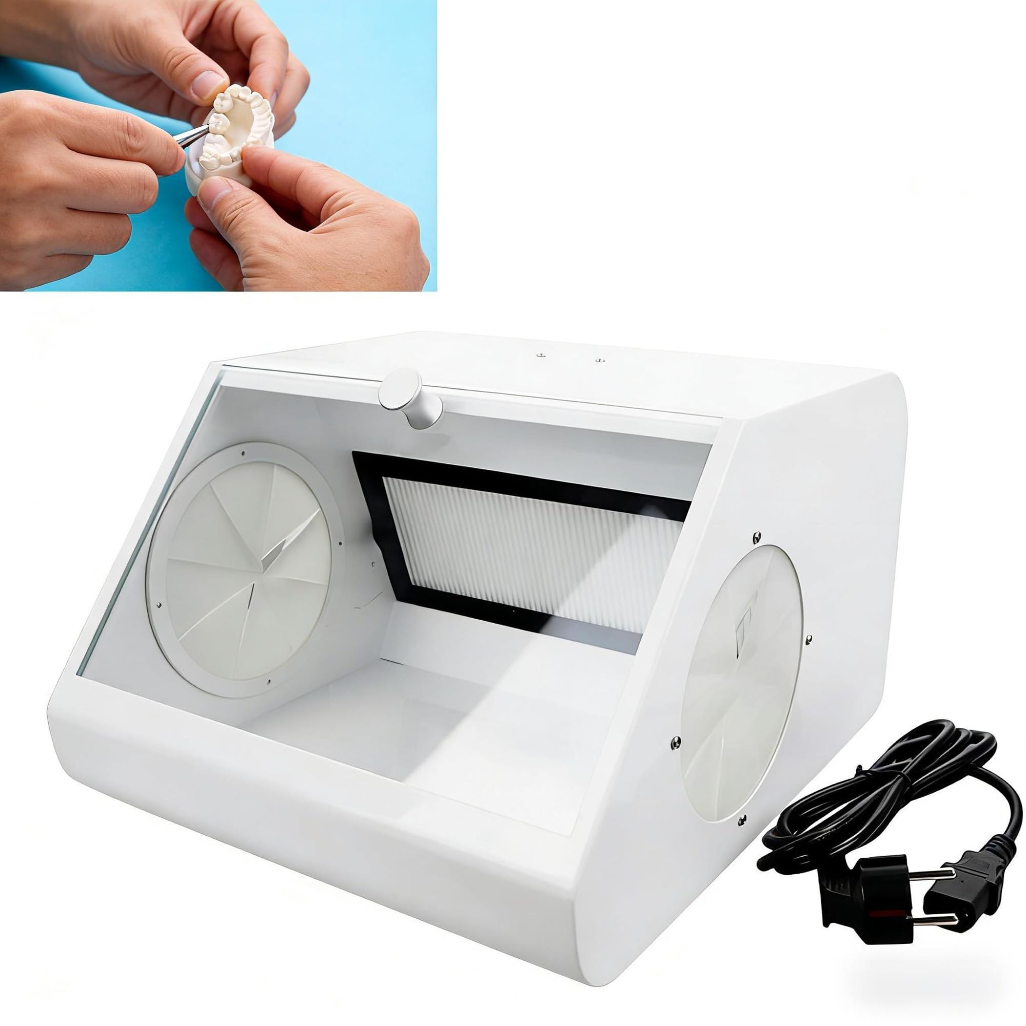 Cabina di lucidatura da Tavolo Completamente Chiusa con Vetro temperato e LED per Laboratori odontotecnici.