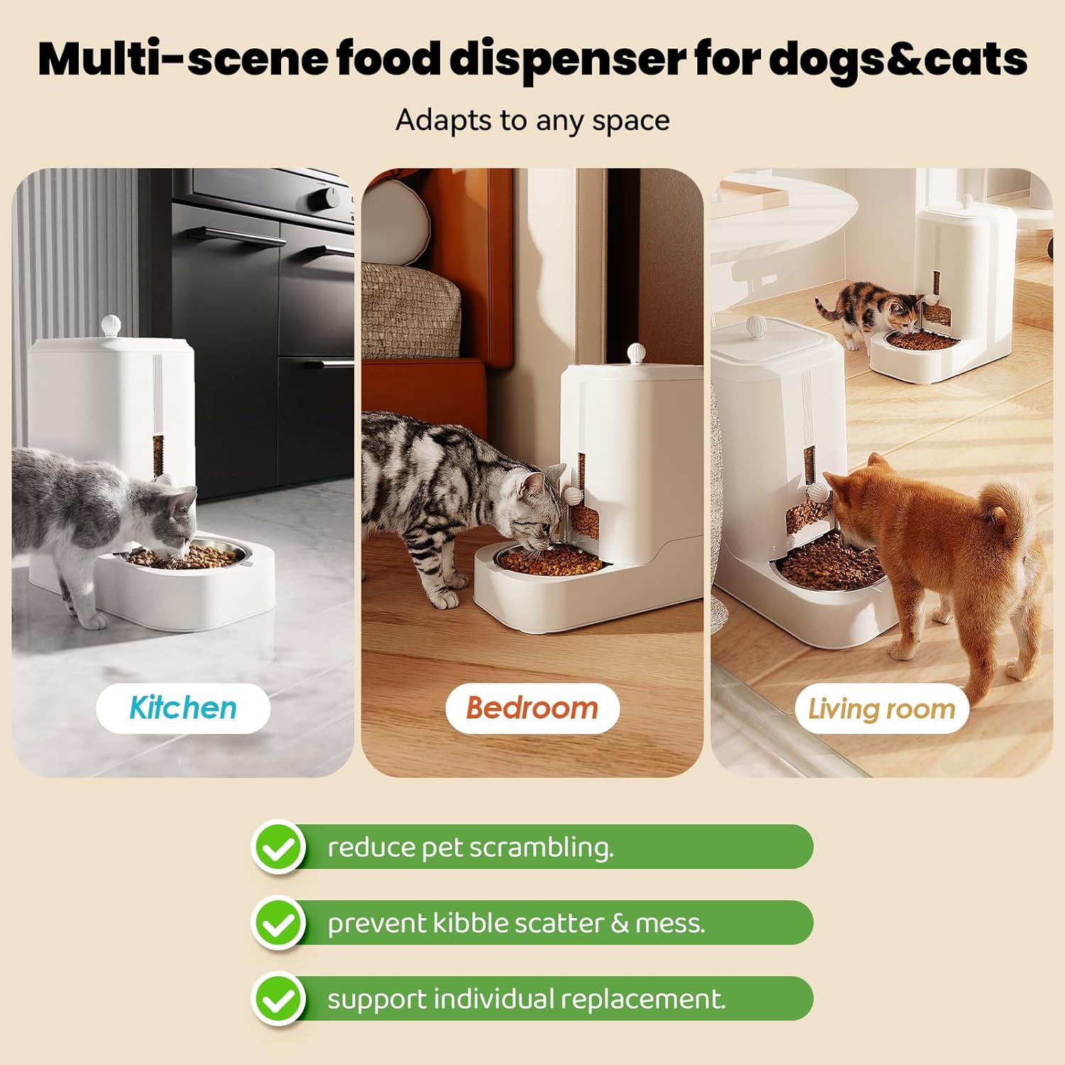 JUNSPOW Automatic Cat Feeder Dog Food Bowl Dispenser Set with Stainless Steel Bowl, Adjustable Food Dispensing & Keep Food Dry, Auto Pet Feeder for Cats and Dogs