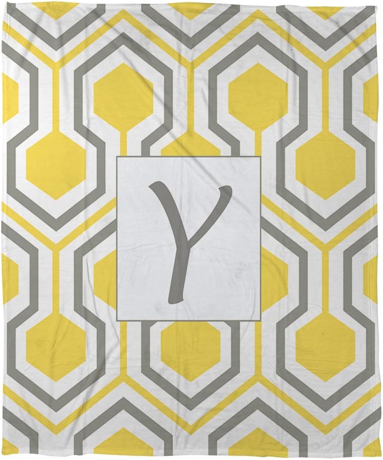 Manual Woodworkers & Weavers Coral Fleece Throw, 60 by 80-Inch, Monogrammed Letter Y, Yellow Honeycomb