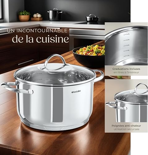 Tectake® Batterie de Casseroles, 7 Pcs, Acier inoxydable, Adapté Induction - 3