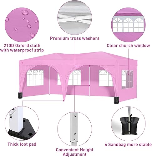 Miniatura 4 de Tienda de campaña desplegable de 10 x 20 pies con paredes laterales, tienda de campaña resistente al aire libre con 4 bolsas de arena y bolsa de