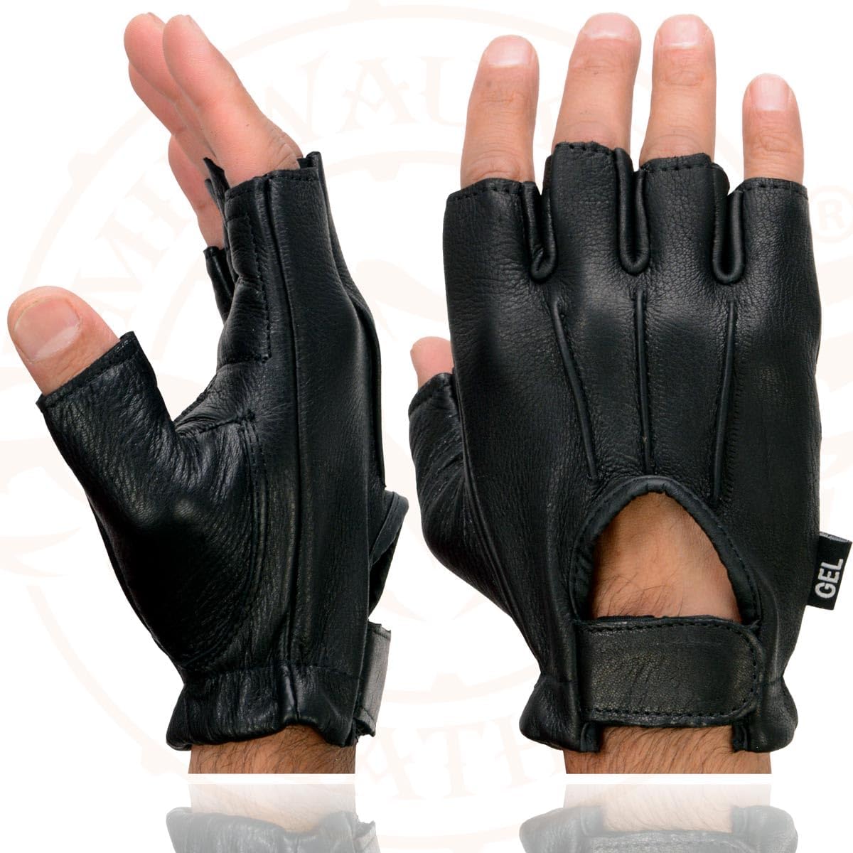Milwaukee Leather SH850 Men's Black Premium Deer Skin Leather Gel Padded Palm Fingerless Motorcycle Gloves - Image 3
