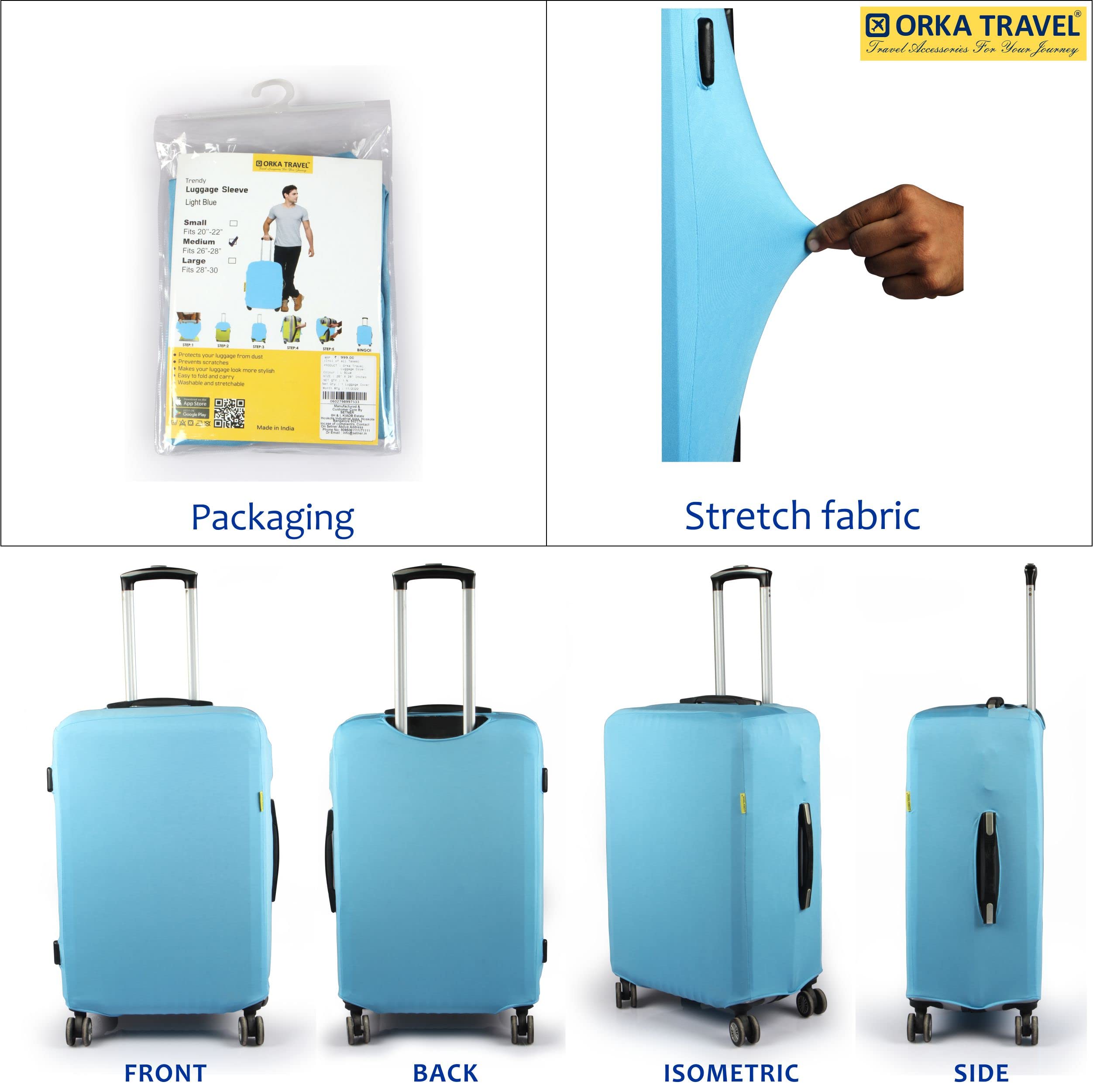 ORKA TRAVEL Funda protectora de equipaje lisa, Azul, Large [30 inch], Protector de equipaje