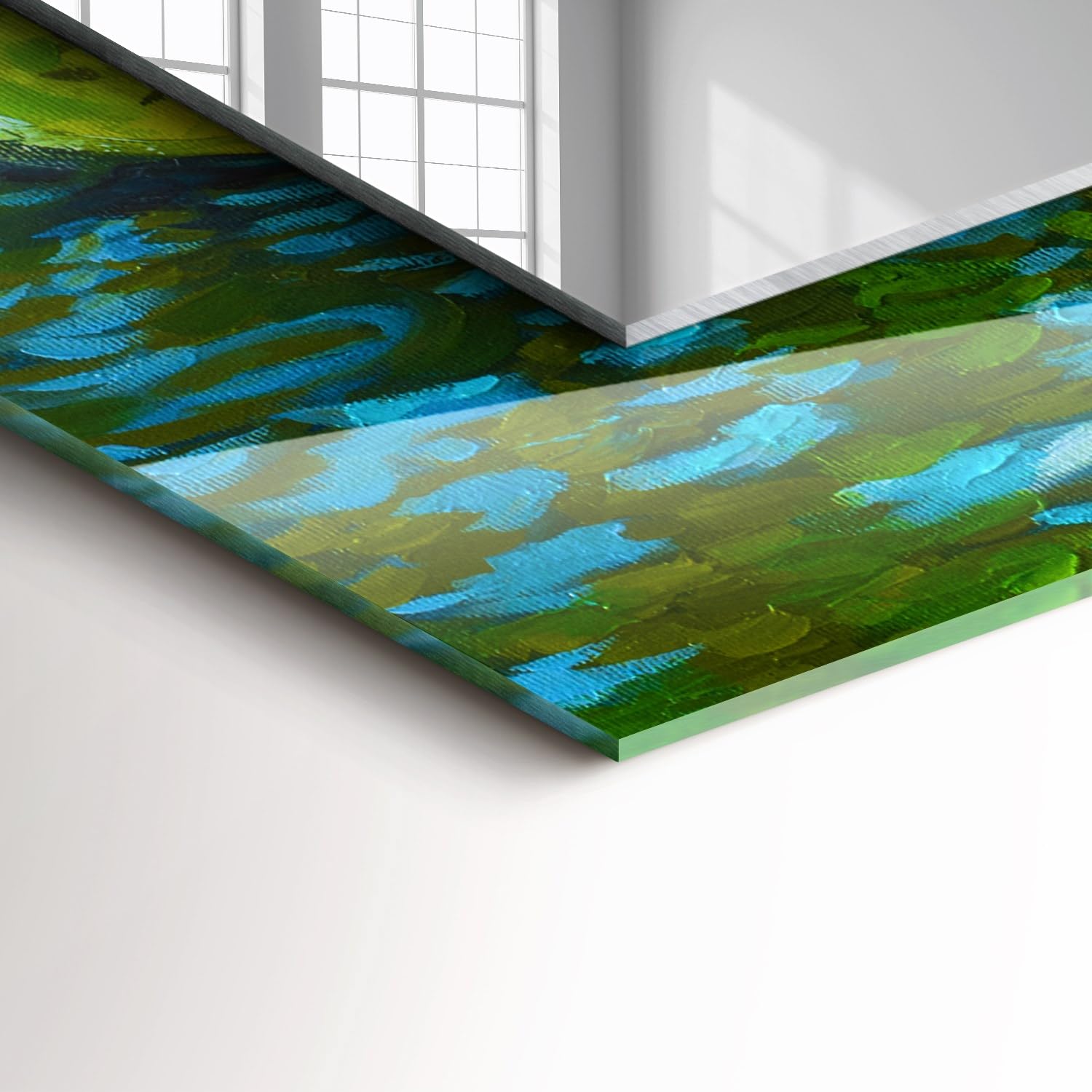Lustro ścienne prostokątne 80 x 60 cm (31,5 cala x 23,6 cala) | szklana rama z nadrukiem nadaje się do nowoczesnych wnętrz - staw z liliami wodnymi
