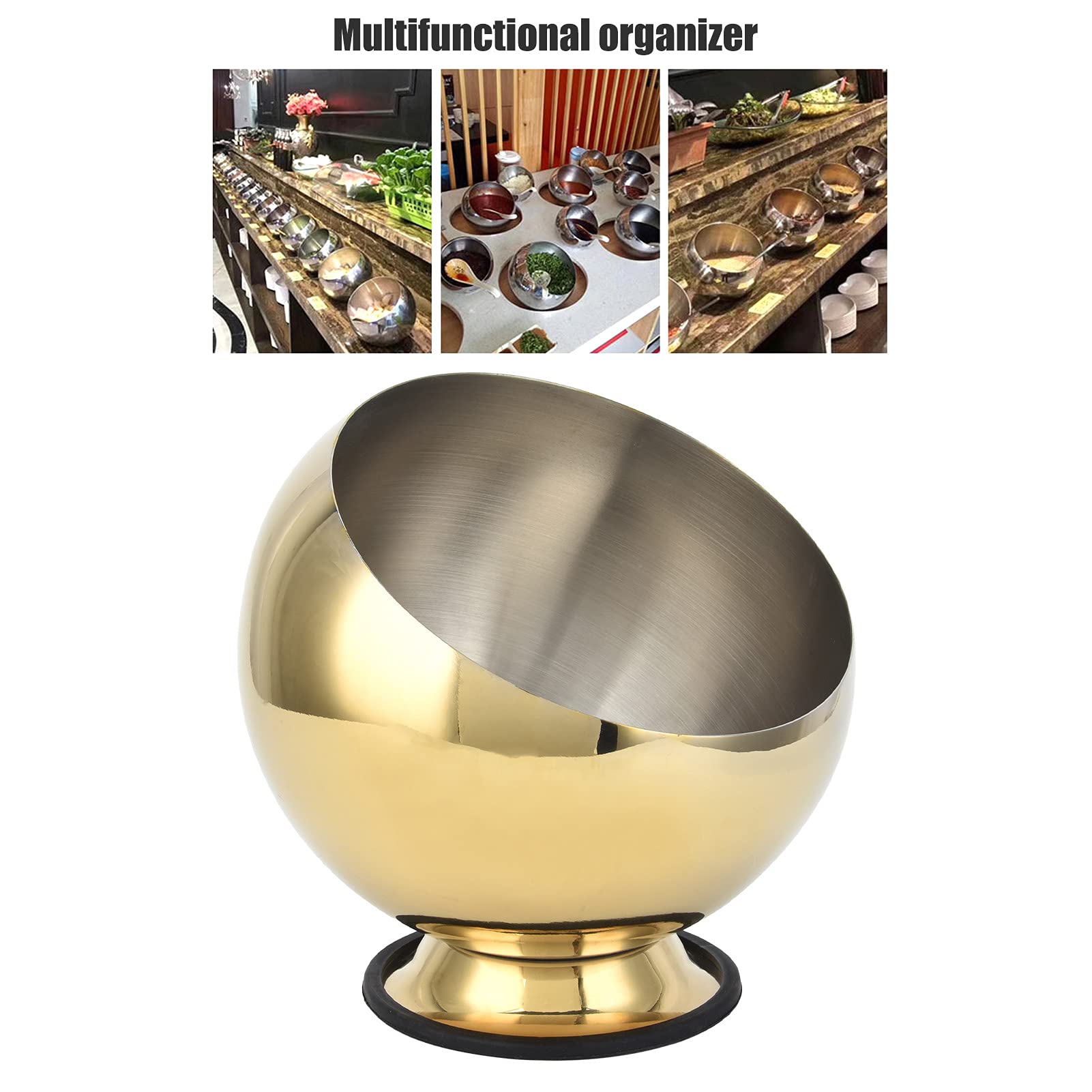 Seasoning Bowl, Stainless Steel Sugar Bowl Hot Pot Seasoning Container Spherical Condiment Container with Base for Home Kitchen Restaurant (S)