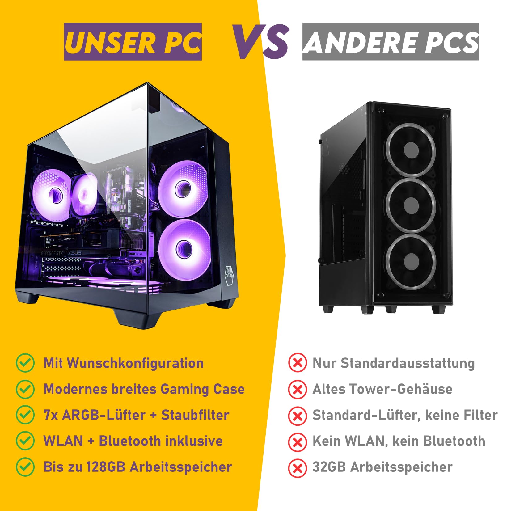 Venom Gaming PC, RGB, 64GB RAM + 1TB SSD, NVIDIA RTX 5060, Intel E5, WiFi, Bluetooth (schwarz)