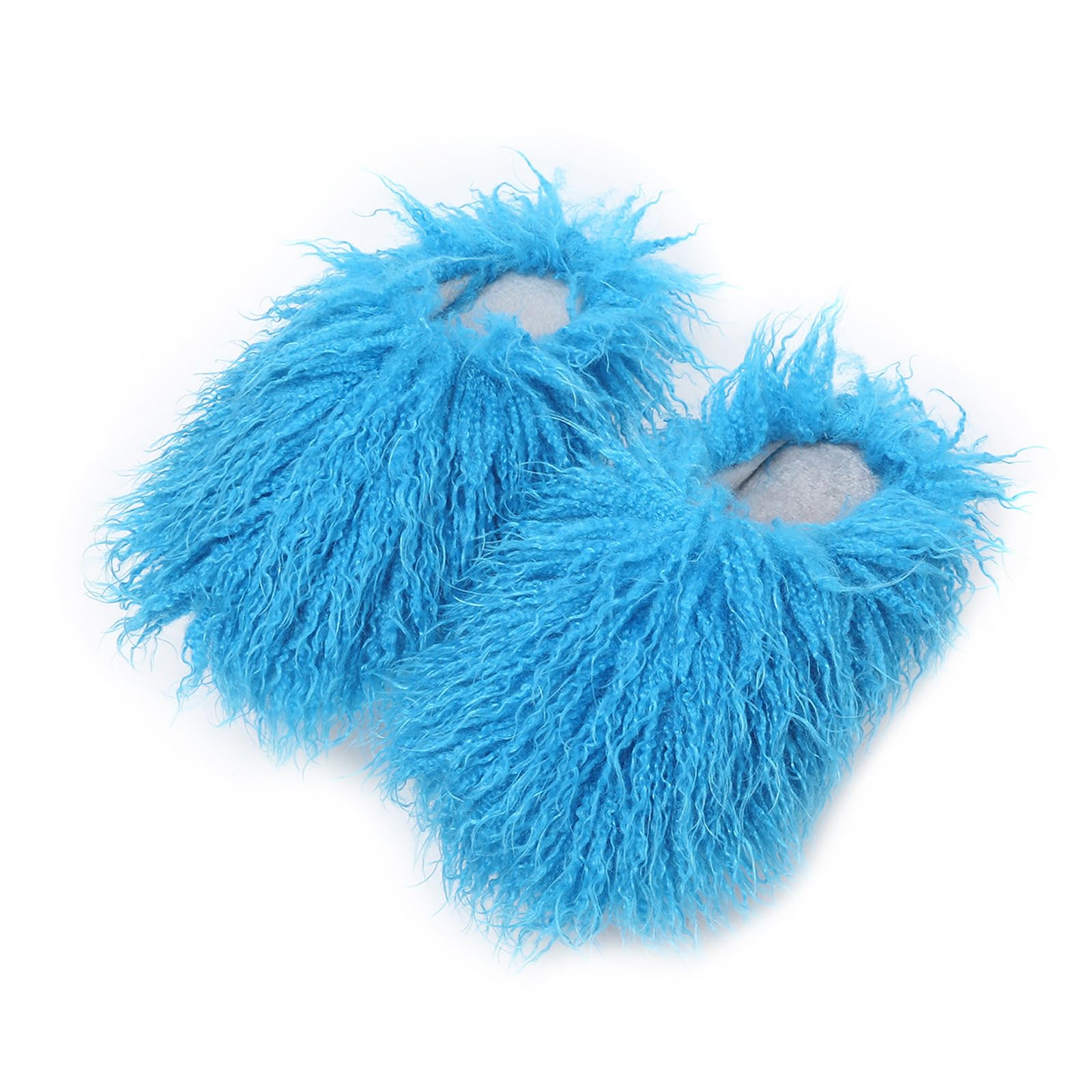 Unisex Fuzzy Faux Fur Slippers, Women's Fluffy Long Hair Sheep Faux Fur Slip on Slides, Girls Luxury Big Fluffy Outdoor Flat Slippers, Long Curly Hair Non-Slip Warm Home Slide Shoes