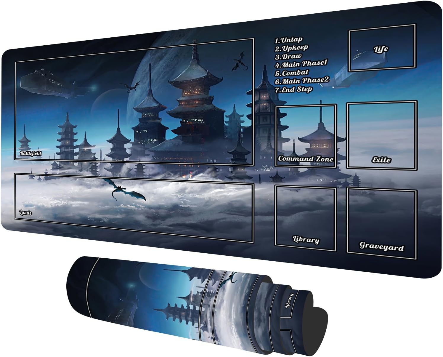 MTG Playmat with Zones, Landscape Trading Card TCG Play Mat Smooth Rubber Base Mouse Pad for MTG TCG Card Battle Game for Beginner 23.6X 13.7 inches