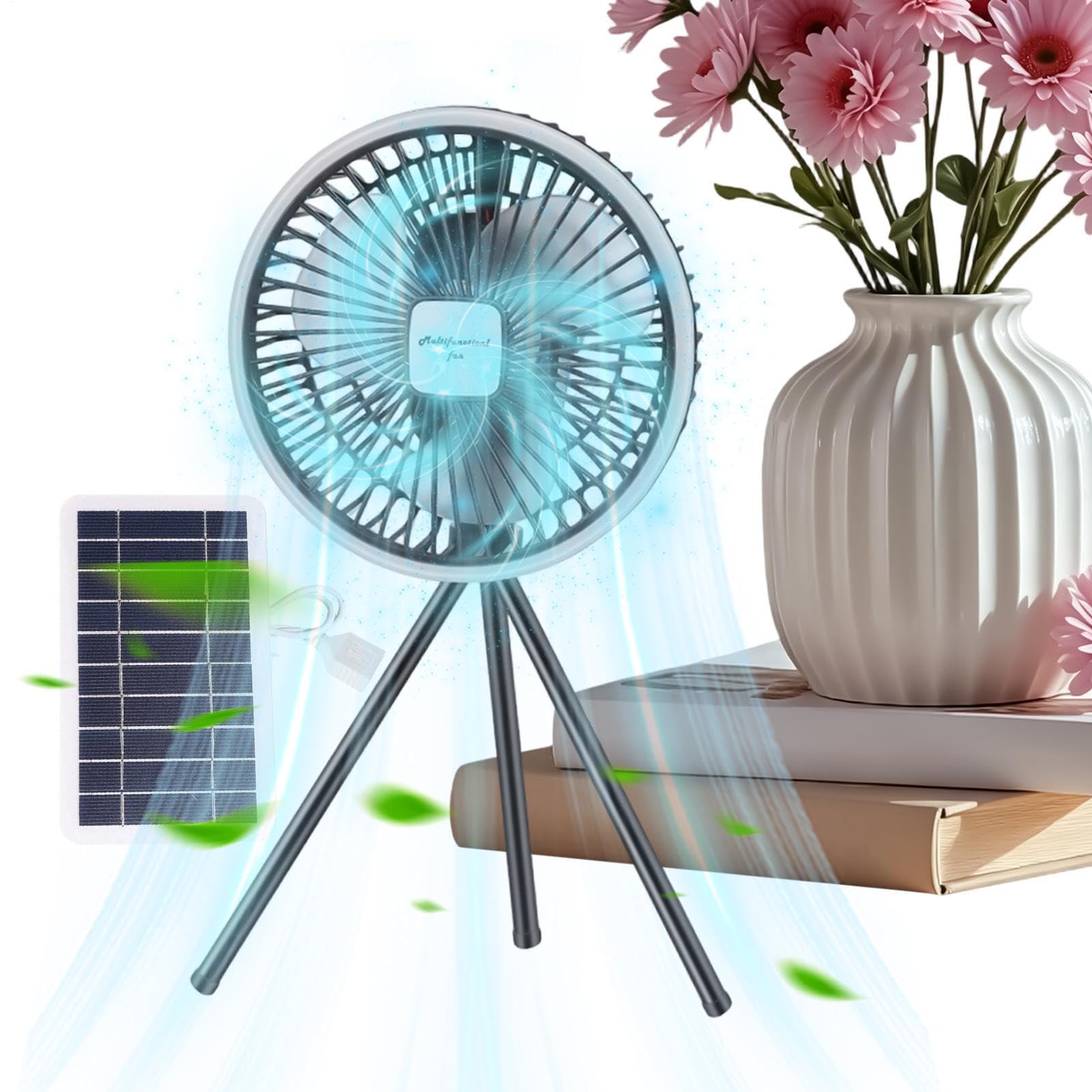 Ventilatore solare per esterno Soffiatore D'Aria Da Terra E Tavolo Con | Ventola Con Pannello Solare E Luce Per Pesca, Terrazza, , Picnic, Viaggio, Campeggio, Spiaggia, Giardino E Tenda