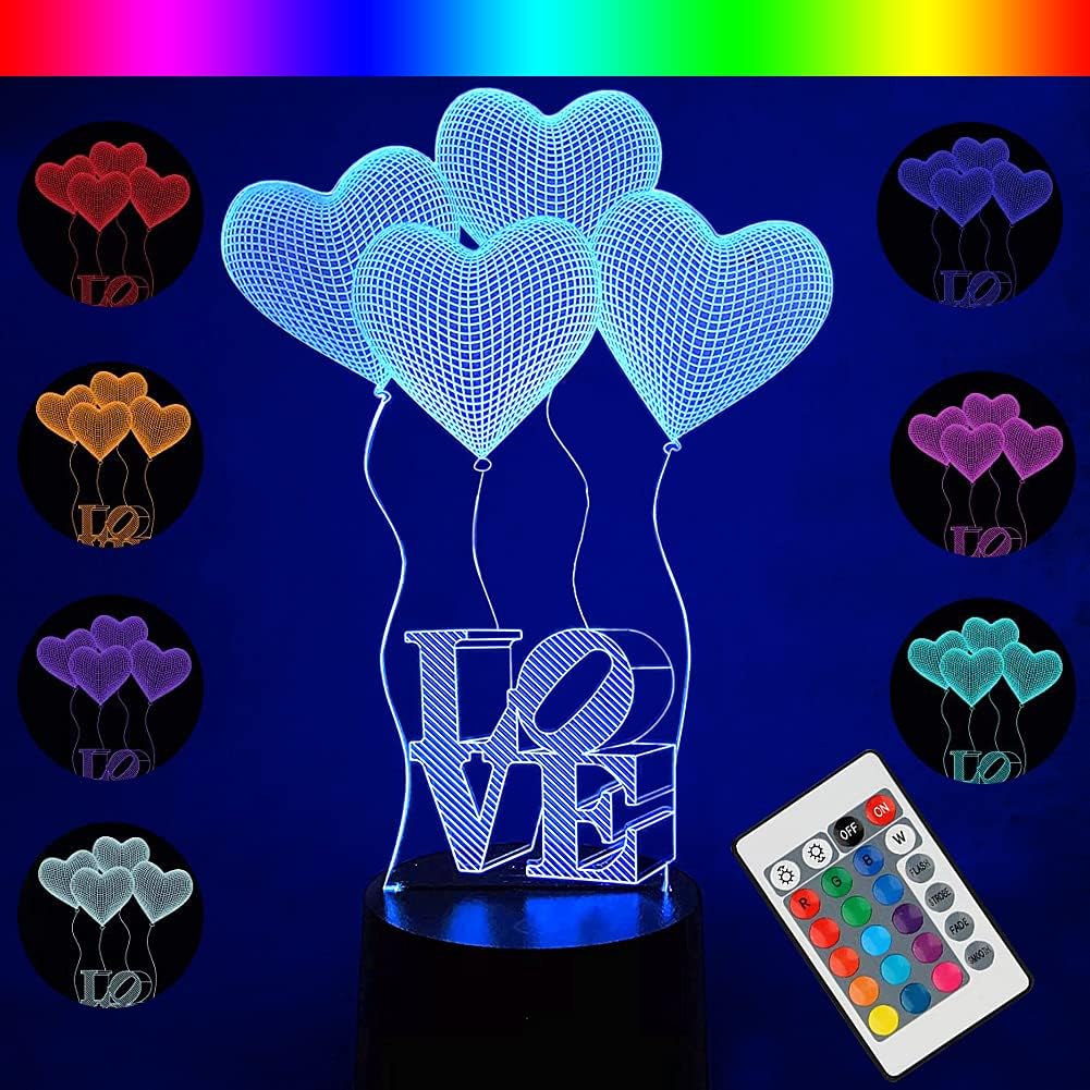 Lightzz I Love You 3D-Illusionslampe LED-Nachtlicht mit warmweißen ...