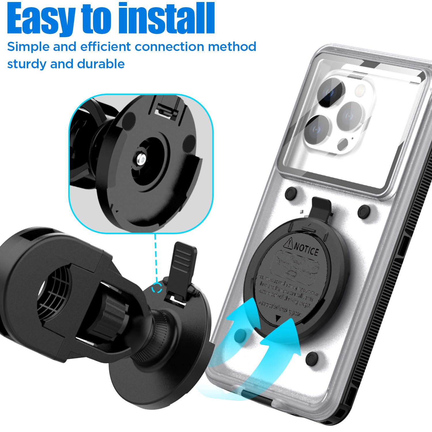 AICase Waterproof Phone Case with Phone Mount,Universal Self-Check Function Underwater Pouch Dry Bag Bicycle Bike Accessories Bike Phone Holder/Shower Snorkeling Rain Cover for Phones under 6.9''