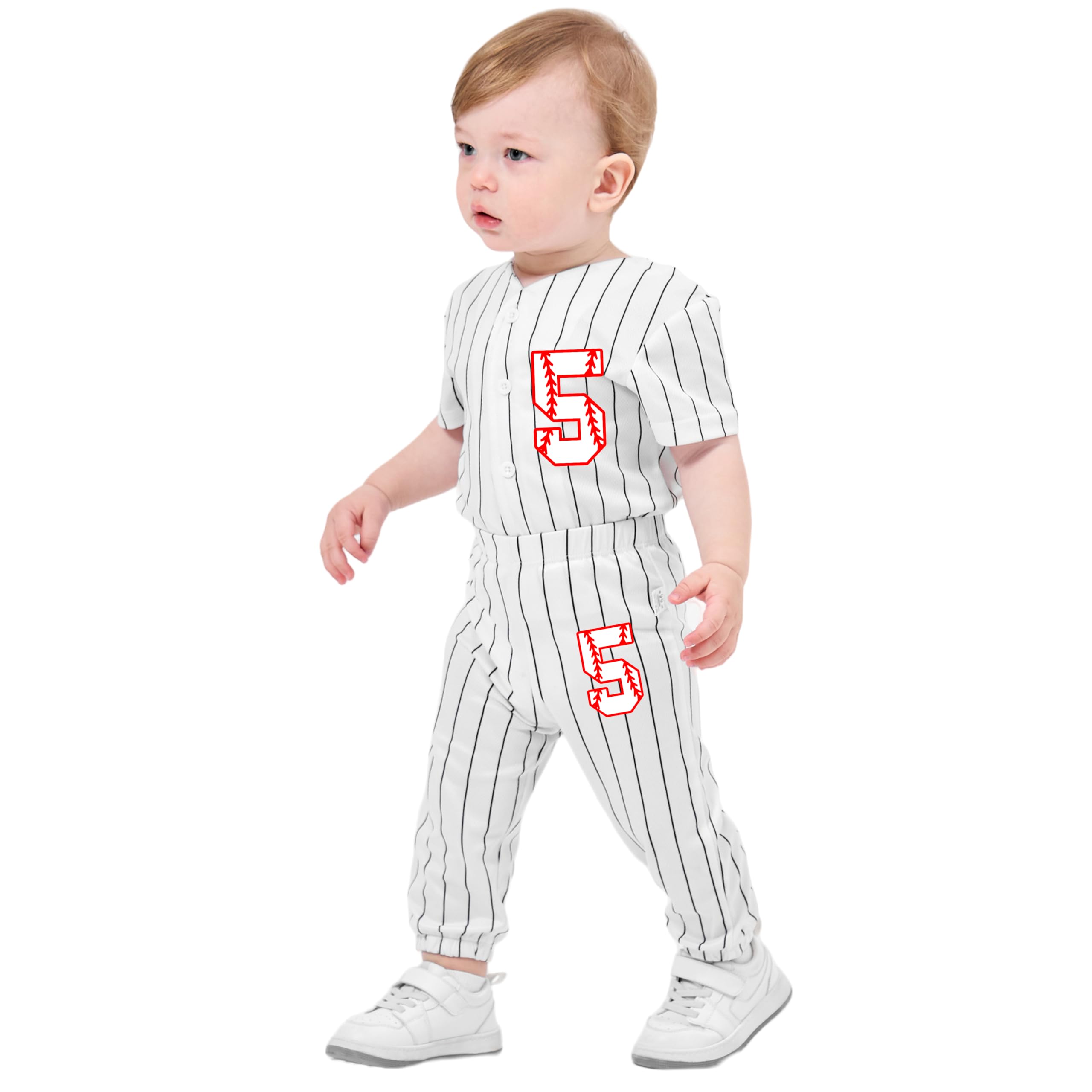 NHUHEQ Custom Toddler Boy 1st Birthday Shirt Set Personalized Name Baseball Jerseys and Pants 2pcs 1-6 Year Birthday Outfit