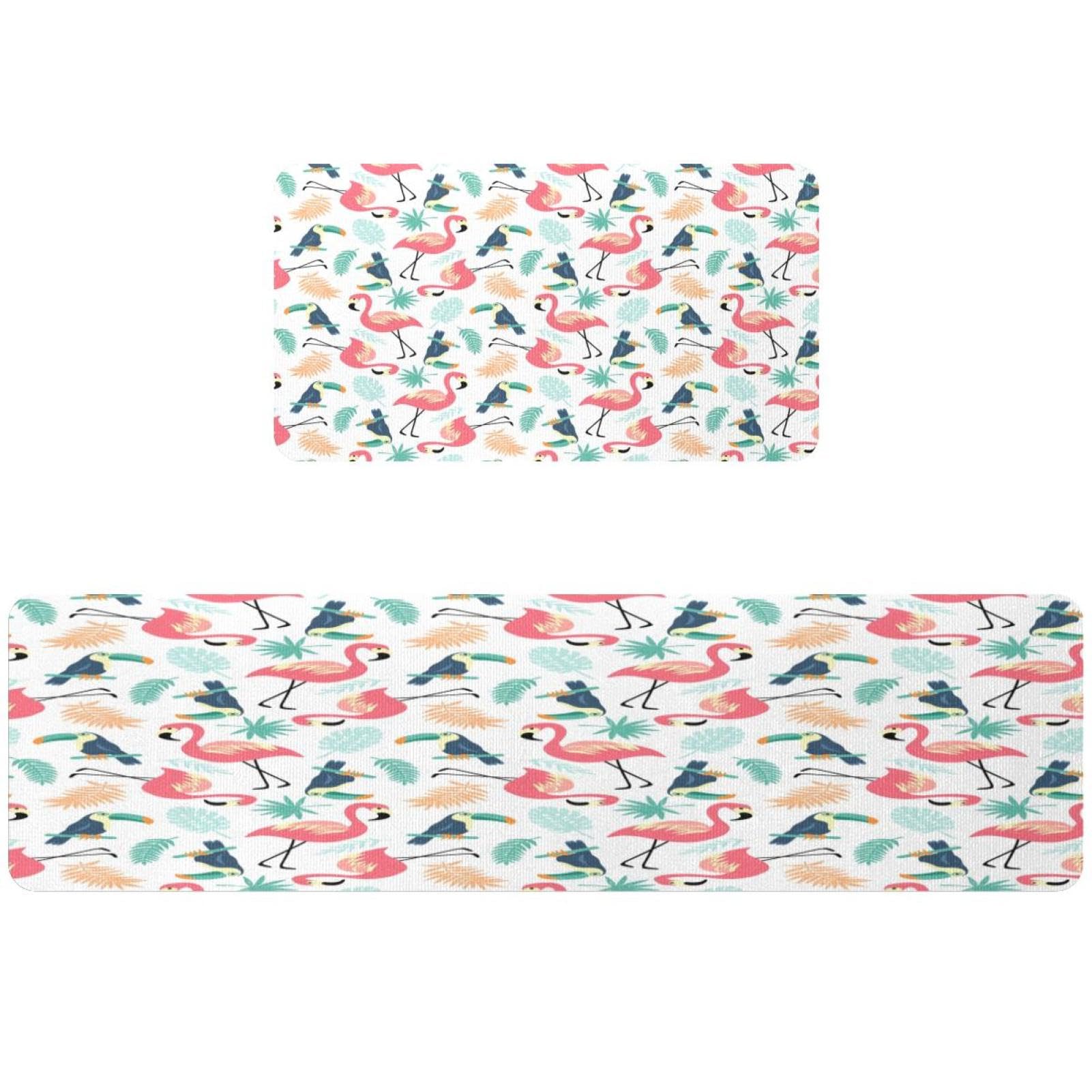 Alfombrillas de cocina antideslizantes VAPOKF con flamencos y hojas tropicales